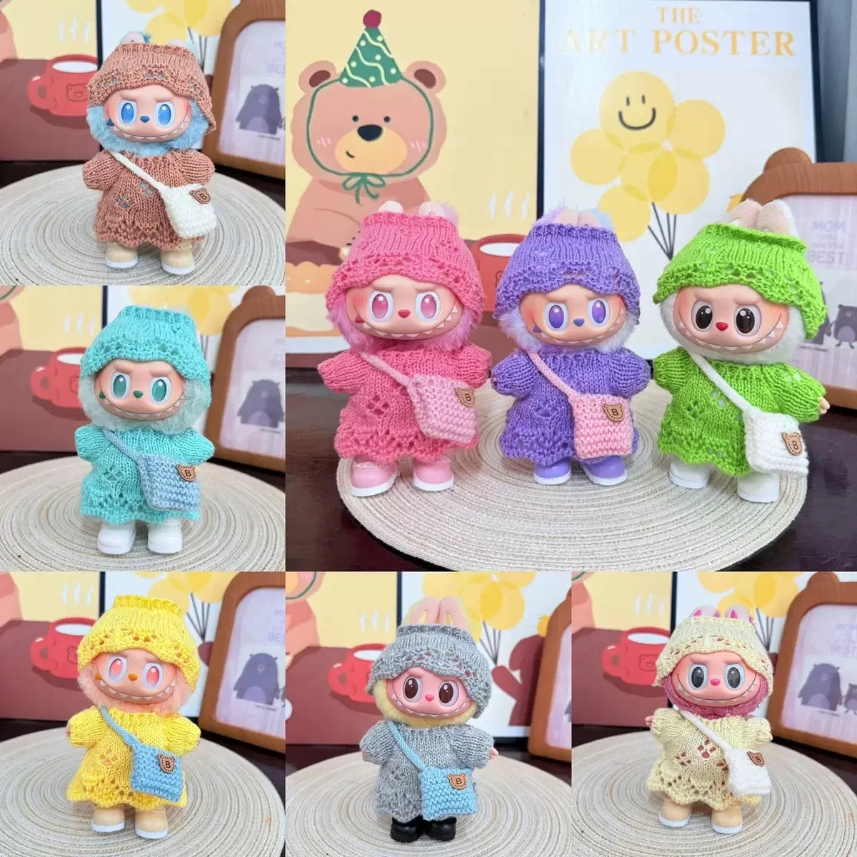 For Labubu V1 V2 v3 Cute Doll Clothes Fashion Sweater Outfit Accessories Sitting Party Pink White Striped Sweater Cup Clothing
