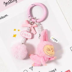 Labubu Flocking Plush Toys Keychains Pendants Cute and Adorable Mobile Phone Chains Bags Pendants Couple's Small Gifts
