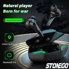 STONEGO TWS Bluetooth 5.0 Sport Earphone Wireless Waterproof Noise Reduction Headphones Games Music Earbuds with Charging Case
