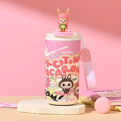Labubu stainless steel insulated cup cartoon high appearance straw cup portable large capacity iced American coffee cup