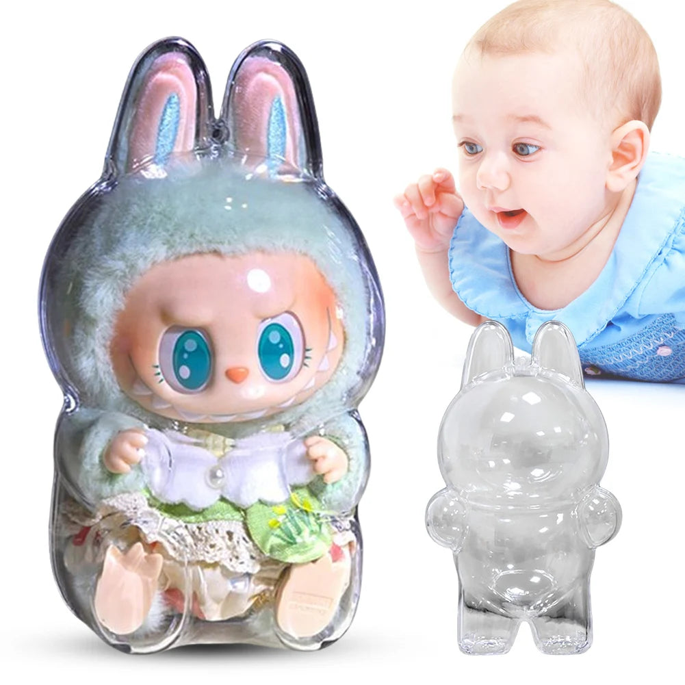 For Labubu Transparent Protective Cover Vinyl Doll Storage Box Cute Elf Plushie Display Cover for Holiday Gifts