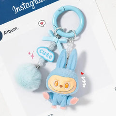 Labubu Flocking Plush Toys Keychains Pendants Cute and Adorable Mobile Phone Chains Bags Pendants Couple's Small Gifts