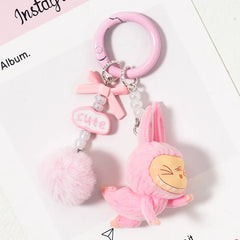 Labubu Flocking Plush Toys Keychains Pendants Cute and Adorable Mobile Phone Chains Bags Pendants Couple's Small Gifts