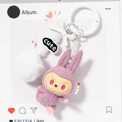 Labubu Flocking Plush Toys Keychains Pendants Cute and Adorable Mobile Phone Chains Bags Pendants Couple's Small Gifts