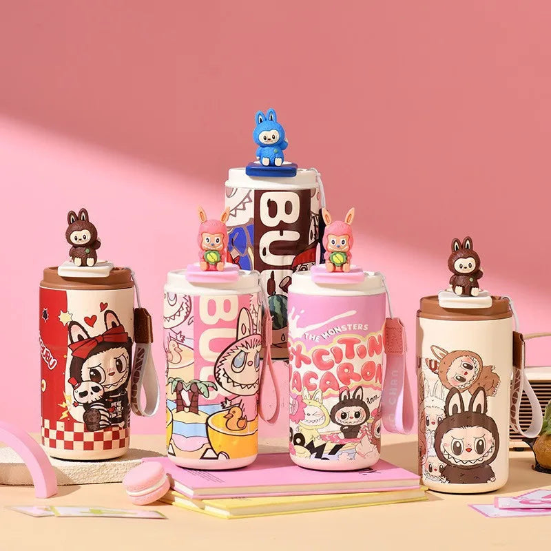 Labubu stainless steel insulated cup cartoon high appearance straw cup portable large capacity iced American coffee cup