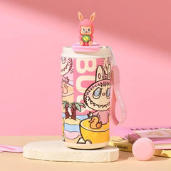 Labubu stainless steel insulated cup cartoon high appearance straw cup portable large capacity iced American coffee cup