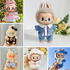 For Labubu V1 V2 Idol Cute Doll Clothes Fashion Sweater Outfit Accessories Sitting Party Pink White Striped Sweater Cup Clothing
