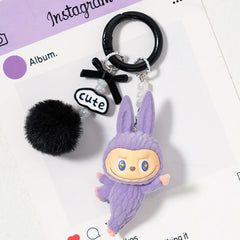 Labubu Flocking Plush Toys Keychains Pendants Cute and Adorable Mobile Phone Chains Bags Pendants Couple's Small Gifts