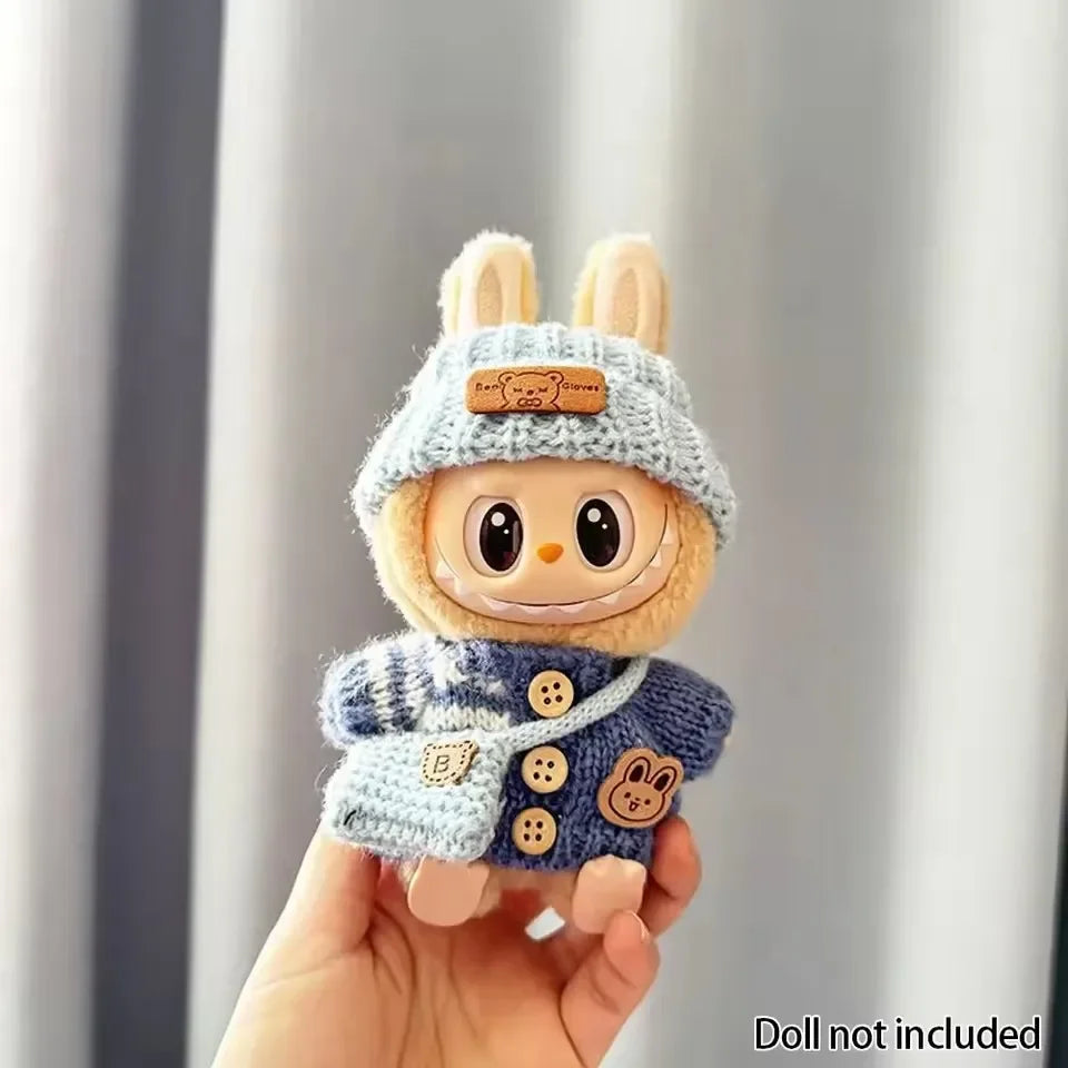 For 17cm labubu doll outfit clothes bear label hat love sweater set Cute Decoration Little Clothes
