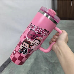 Cartoon Straw Cup Stainless Steel Vacuum Insulated Bucket 40oz Outdoor Hot Ice Travel Cup