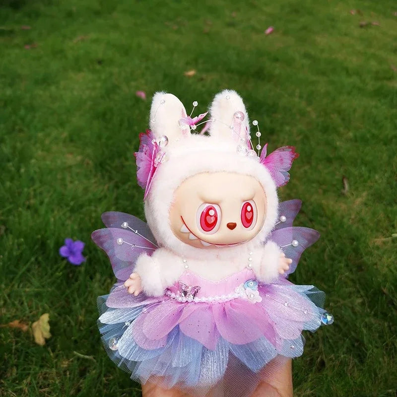 Labubu Clothes Doll DIY Accessories Flower Fairy Dress Labubu Clothes Princess Dress Doll Outfit Handmade Headpiece Have Wings