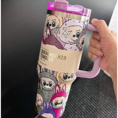 Cartoon Straw Cup Stainless Steel Vacuum Insulated Bucket 40oz Outdoor Hot Ice Travel Cup
