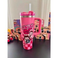 Cartoon Straw Cup Stainless Steel Vacuum Insulated Bucket 40oz Outdoor Hot Ice Travel Cup