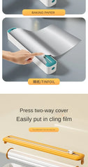2 in 1 Food Film Dispenser Wrap Dispenser with Cutter Storage Box Aluminum Foil Stretch Film Cutter Wall Shelf Kitchen Organizer