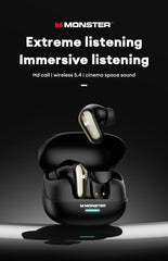 Monster MQT52 Wireless Bluetooth 5.4 Earphones Long Battery Life Gaming Headphones Dual Mode HIFI Stereo Sound Headset With Mic