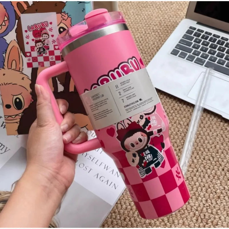 Cartoon Straw Cup Stainless Steel Vacuum Insulated Bucket 40oz Outdoor Hot Ice Travel Cup