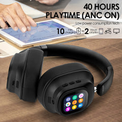Siindoo NEWEST Hybrid ANC Wireless Headphone, ANC930Plus With Multi Magnetic Touch Control LED Screen 1GB MP3 AND APP Download