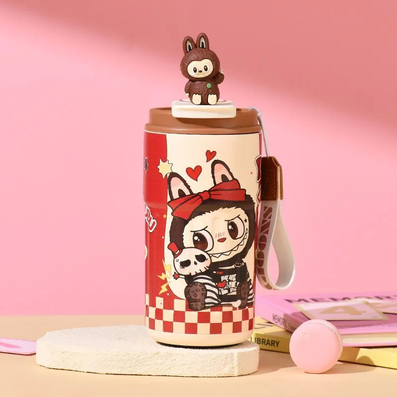 Labubu stainless steel insulated cup cartoon high appearance straw cup portable large capacity iced American coffee cup