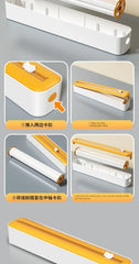 2 in 1 Food Film Dispenser Wrap Dispenser with Cutter Storage Box Aluminum Foil Stretch Film Cutter Wall Shelf Kitchen Organizer