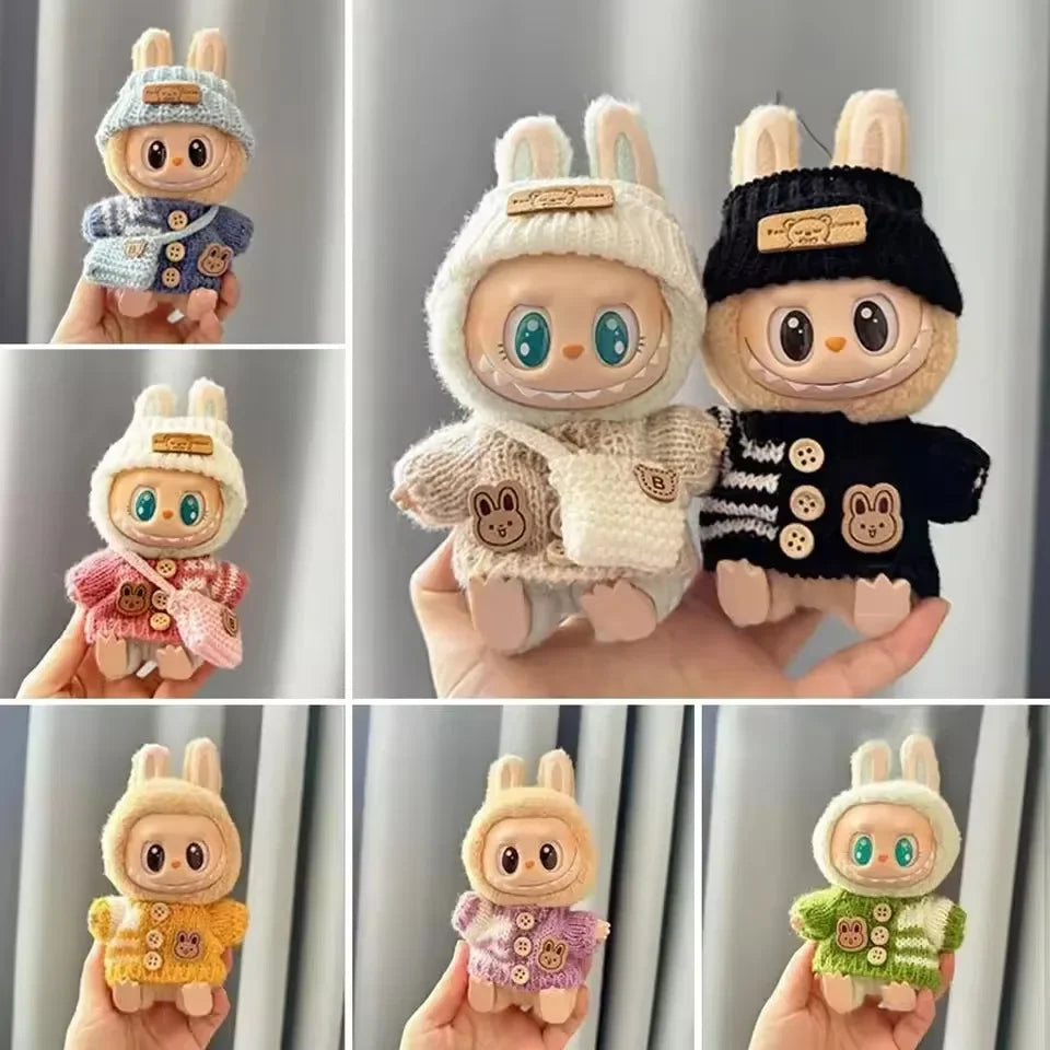 For 17cm labubu doll outfit clothes bear label hat love sweater set Cute Decoration Little Clothes