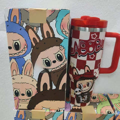 Cartoon Straw Cup Stainless Steel Vacuum Insulated Bucket 40oz Outdoor Hot Ice Travel Cup