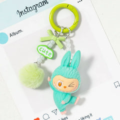 Labubu Flocking Plush Toys Keychains Pendants Cute and Adorable Mobile Phone Chains Bags Pendants Couple's Small Gifts