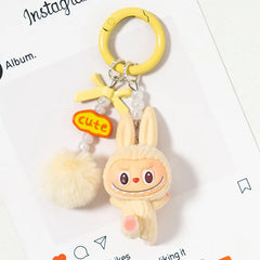Labubu Flocking Plush Toys Keychains Pendants Cute and Adorable Mobile Phone Chains Bags Pendants Couple's Small Gifts